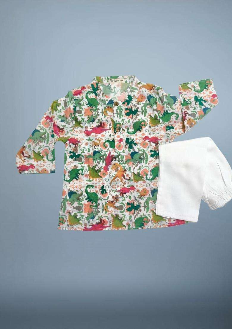 Multi Printed Cotton Kurta Set For Boys - Indya