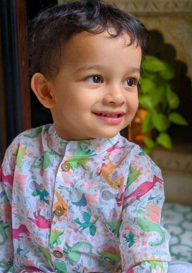 Multi Printed Cotton Kurta Set For Boys - Indya