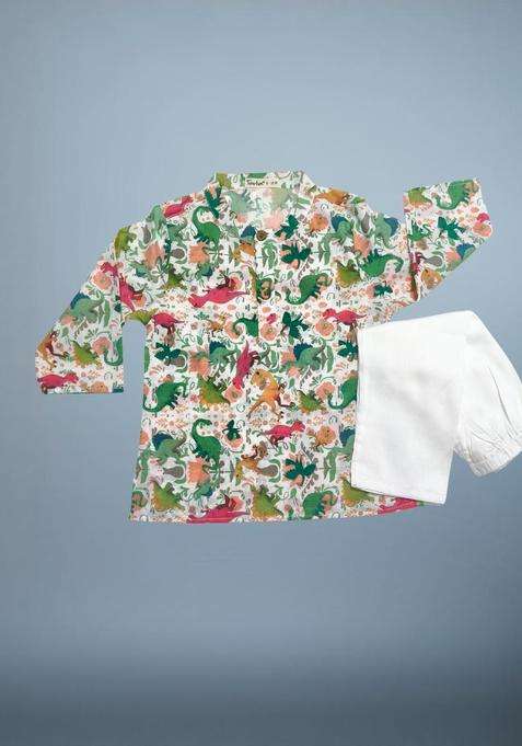 Multi Printed Cotton Kurta Set For Boys