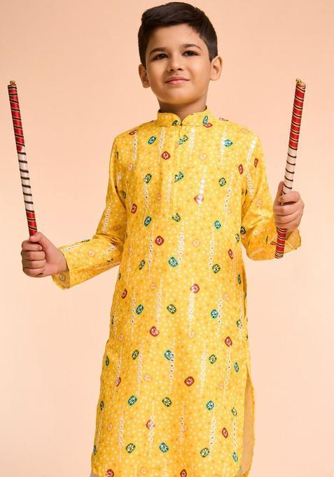 Yellow Printed Viscose Kurta Set For Boys — view on Indya