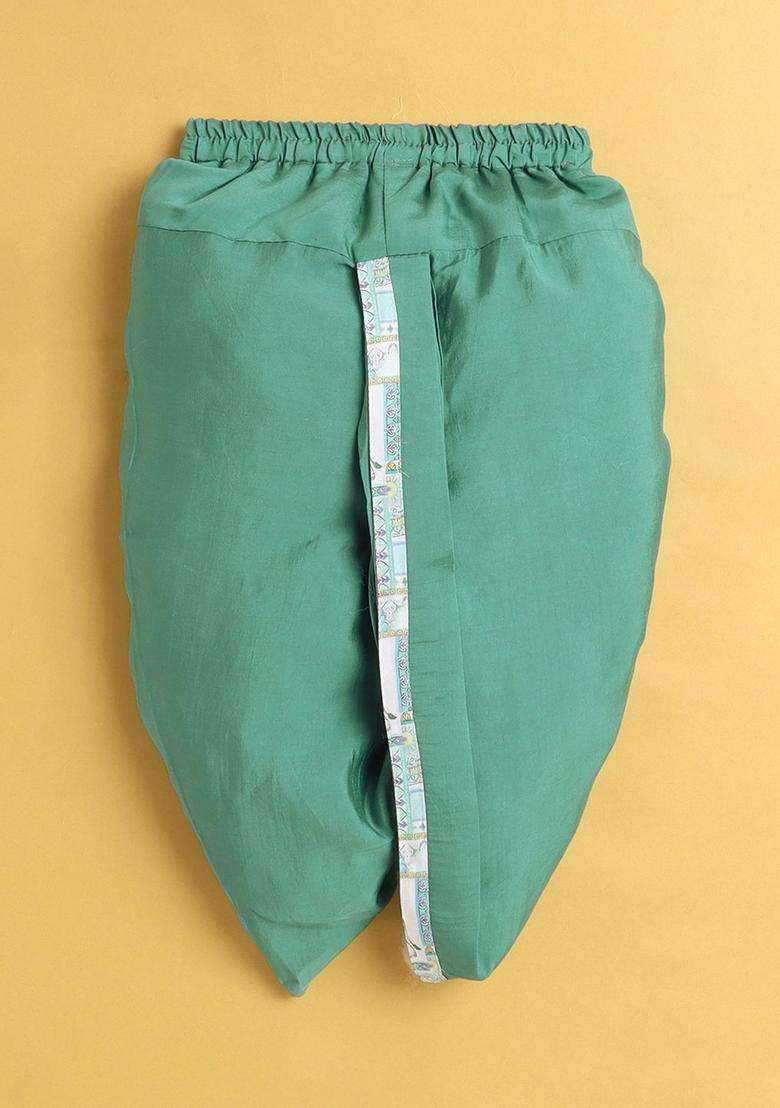 Turquoise Blue Solid Silk Kurta Set For Boys - Indya