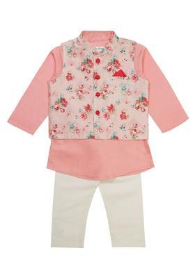 Pink Printed Cotton Kurta Set For Boys