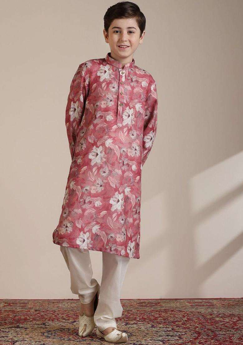 Coral Printed Viscose Kurta Set For Boys - Indya