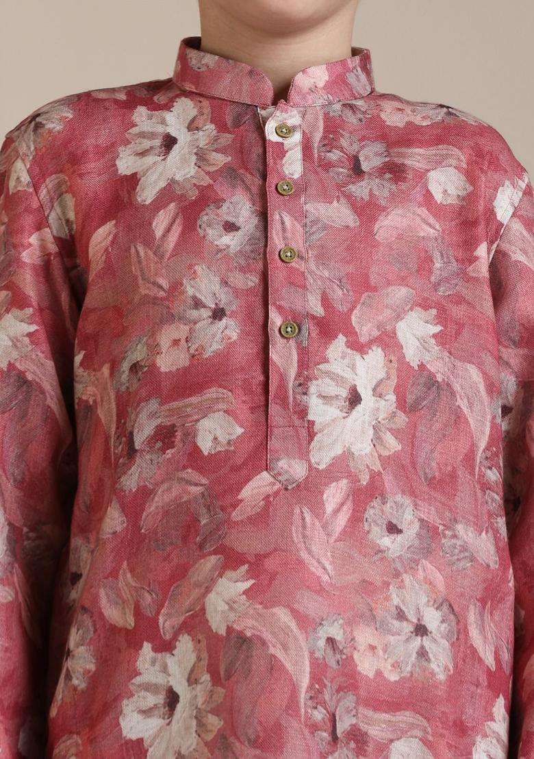 Coral Printed Viscose Kurta Set For Boys - Indya
