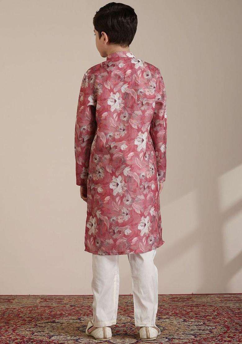 Coral Printed Viscose Kurta Set For Boys - Indya