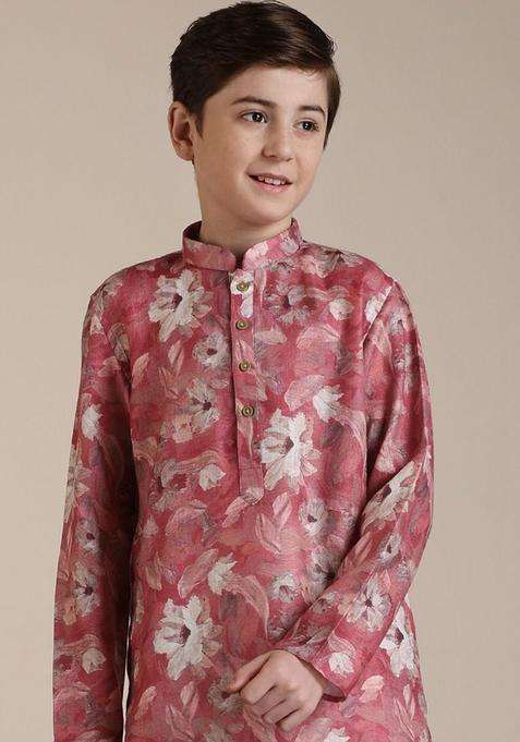 Coral Printed Viscose Kurta Set For Boys