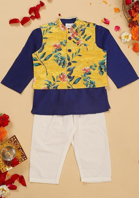Yellow Solid Cotton Kurta Set For Boys — view on Indya