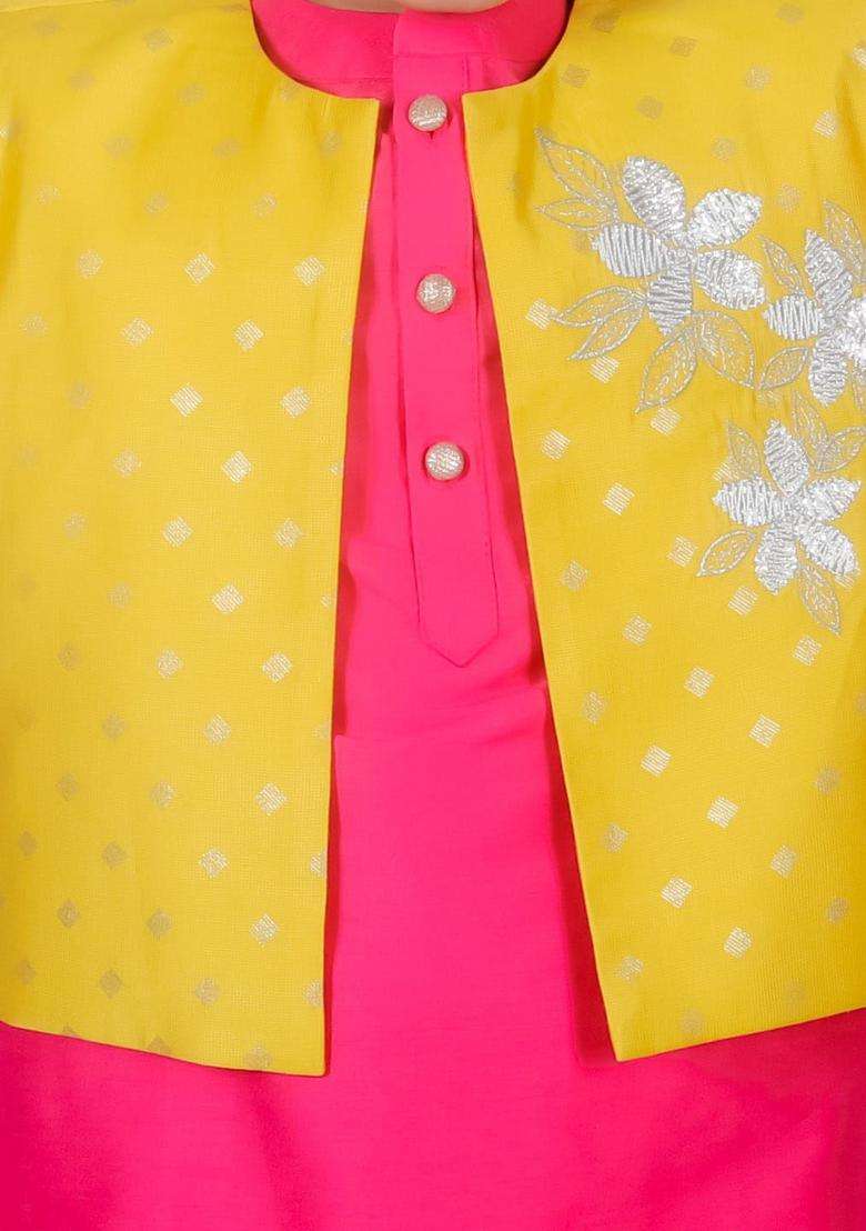 Pink Embroidered Polyester Kurta Set For Boys - Indya