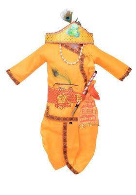 Yellow Embroidered Cotton Kurta Set For Boys