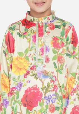 Yellow Printed Cotton Kurta Set For Boys