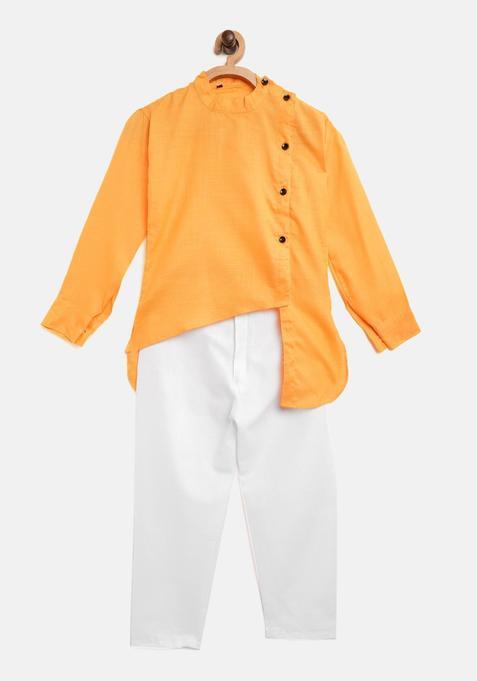 Yellow Solid Cotton Kurta Set For Boys — view on Indya