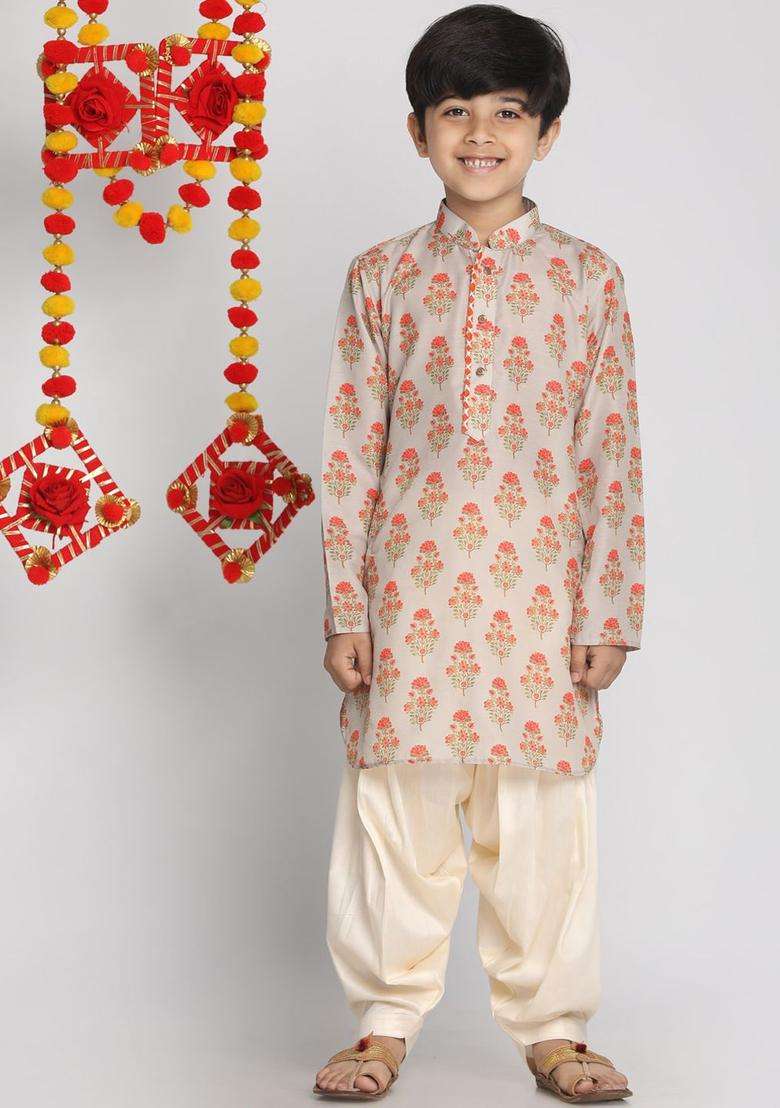 Multi Printed Cotton Kurta Set For Boys - Indya