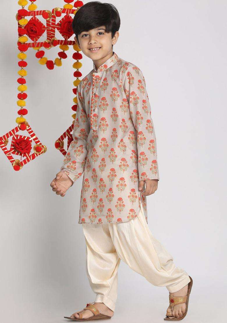 Multi Printed Cotton Kurta Set For Boys - Indya