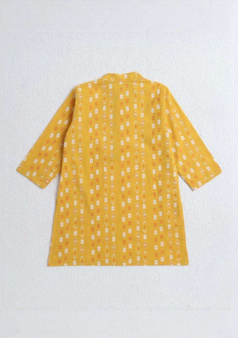 Yellow Printed Cotton Kurta Set For Boys - Indya