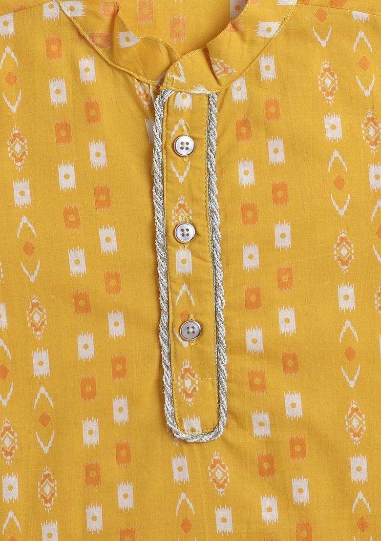 Yellow Printed Cotton Kurta Set For Boys - Indya
