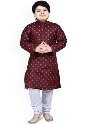 Maroon Printed Cotton Kurta Set For Boys