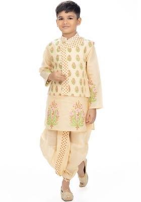 Peach Printed Cotton Kurta Set For Boys