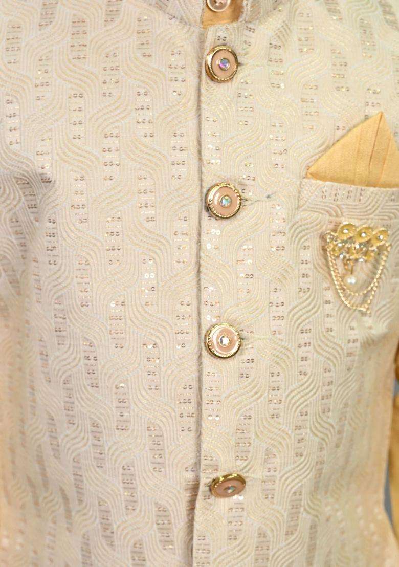 Yellow Solid Silk Kurta Set For Boys - Indya