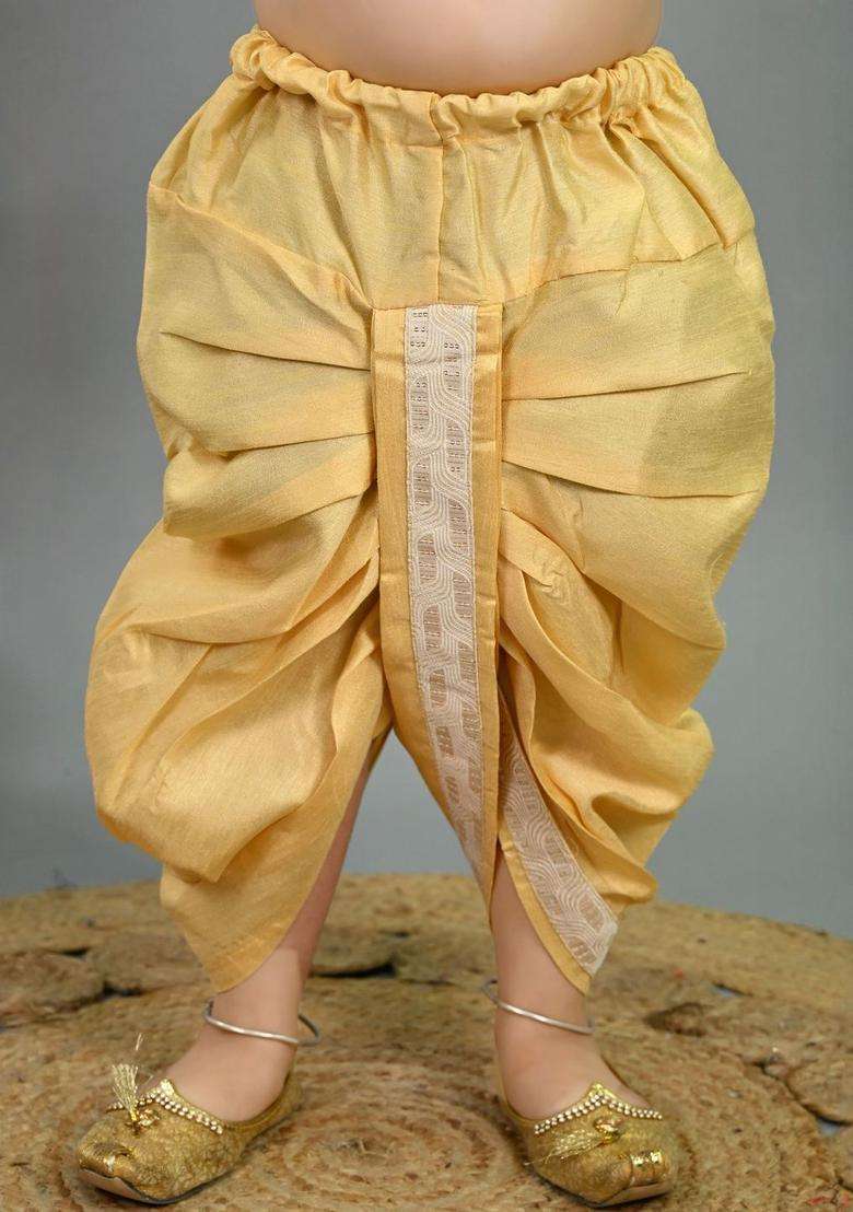 Yellow Solid Silk Kurta Set For Boys - Indya