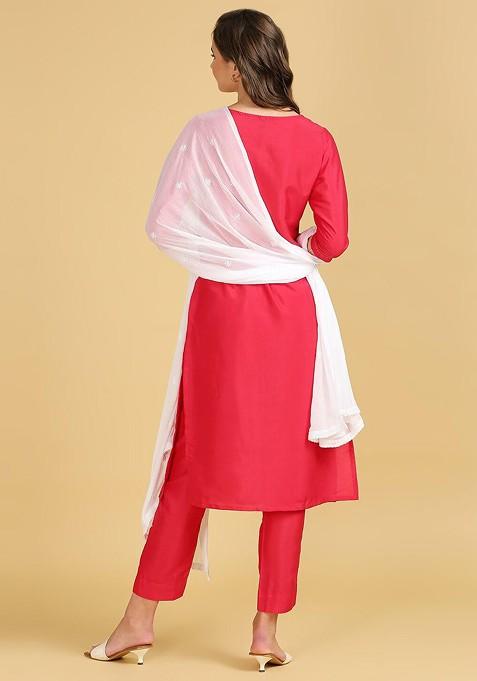 Floral Embroidered Chiffon Dupatta With Sequin