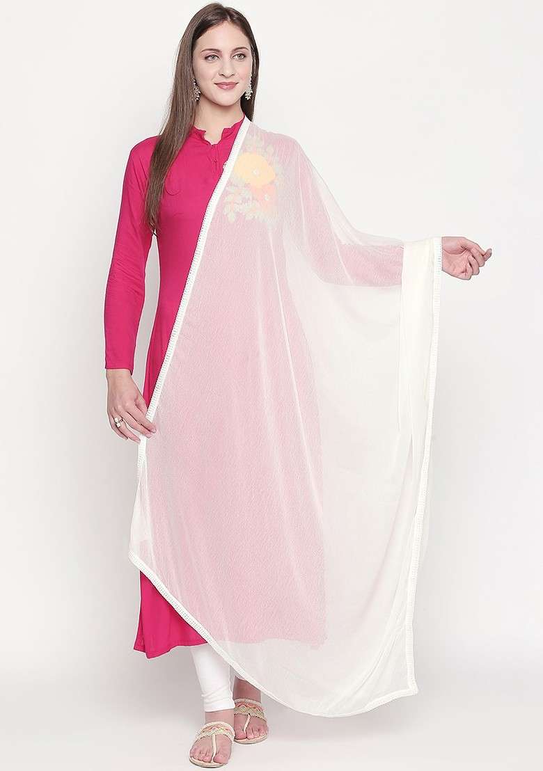 Off White Solid Dupatta - Indya