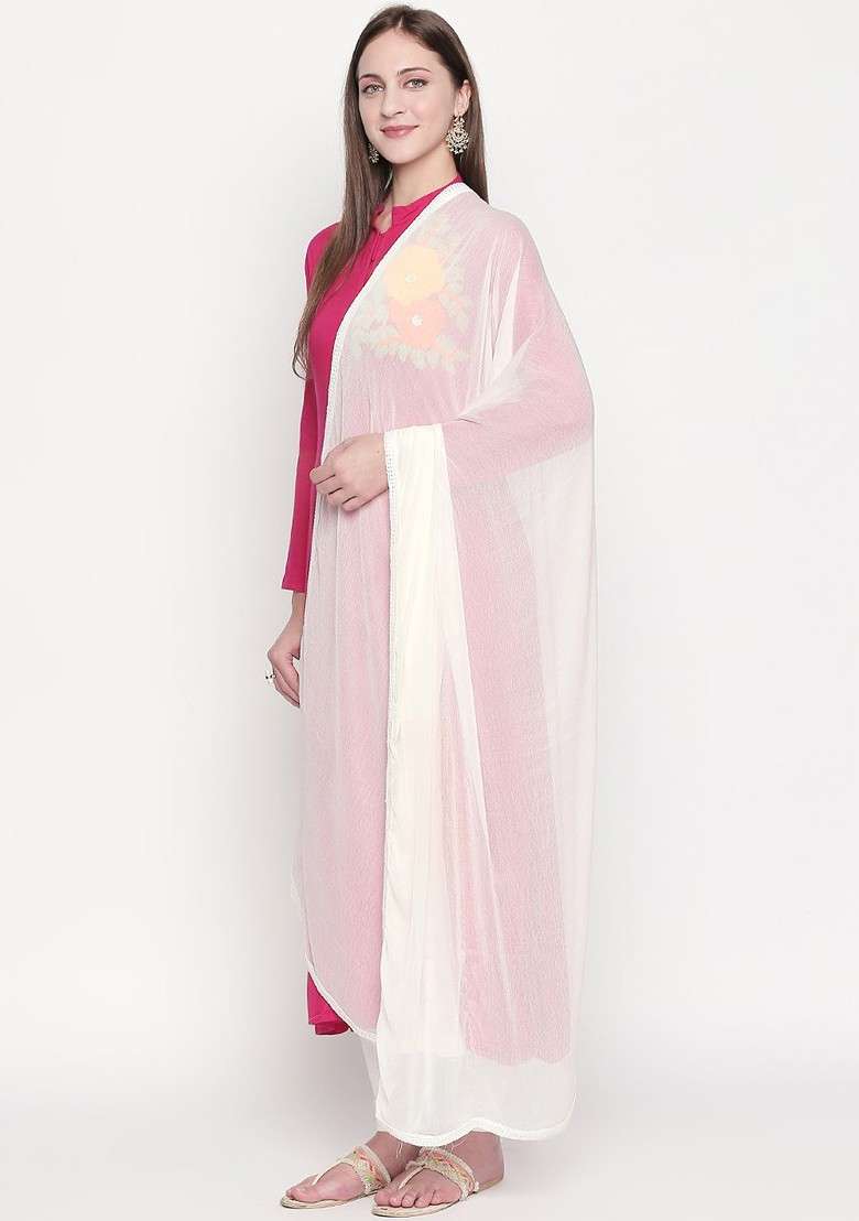 Off White Solid Dupatta - Indya