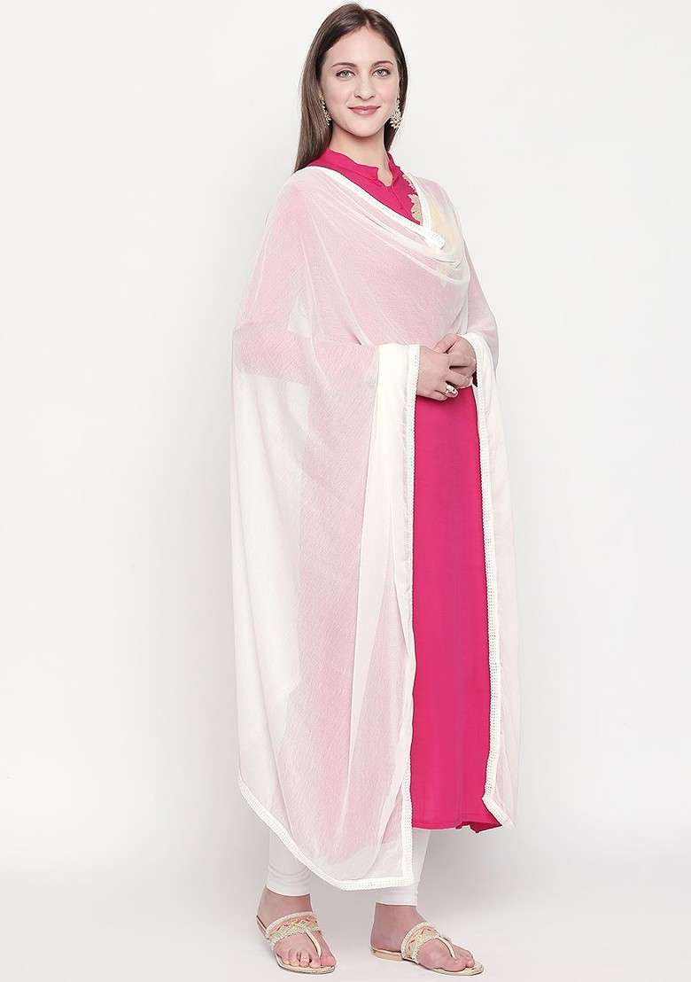 Off White Solid Dupatta - Indya