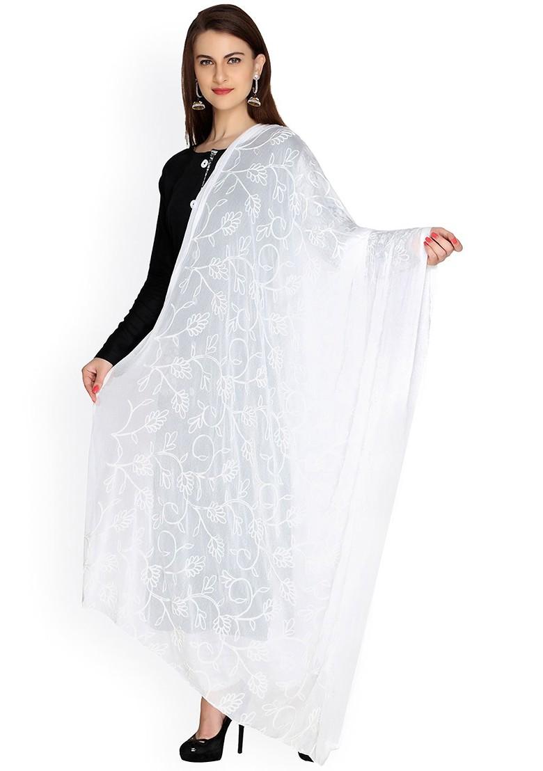 White Embroidered Chiffon Dupatta