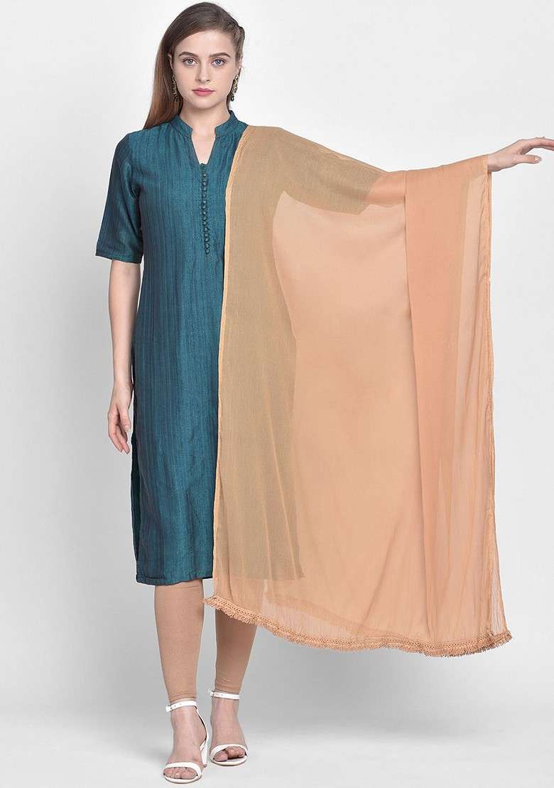 Beige Solid Dupatta - Indya