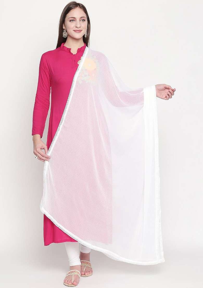 Women White Solid Dupatta - Indya