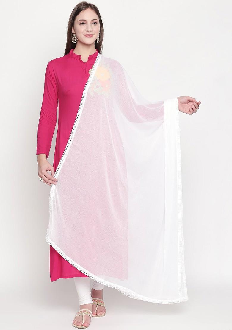 Women White Solid Dupatta
