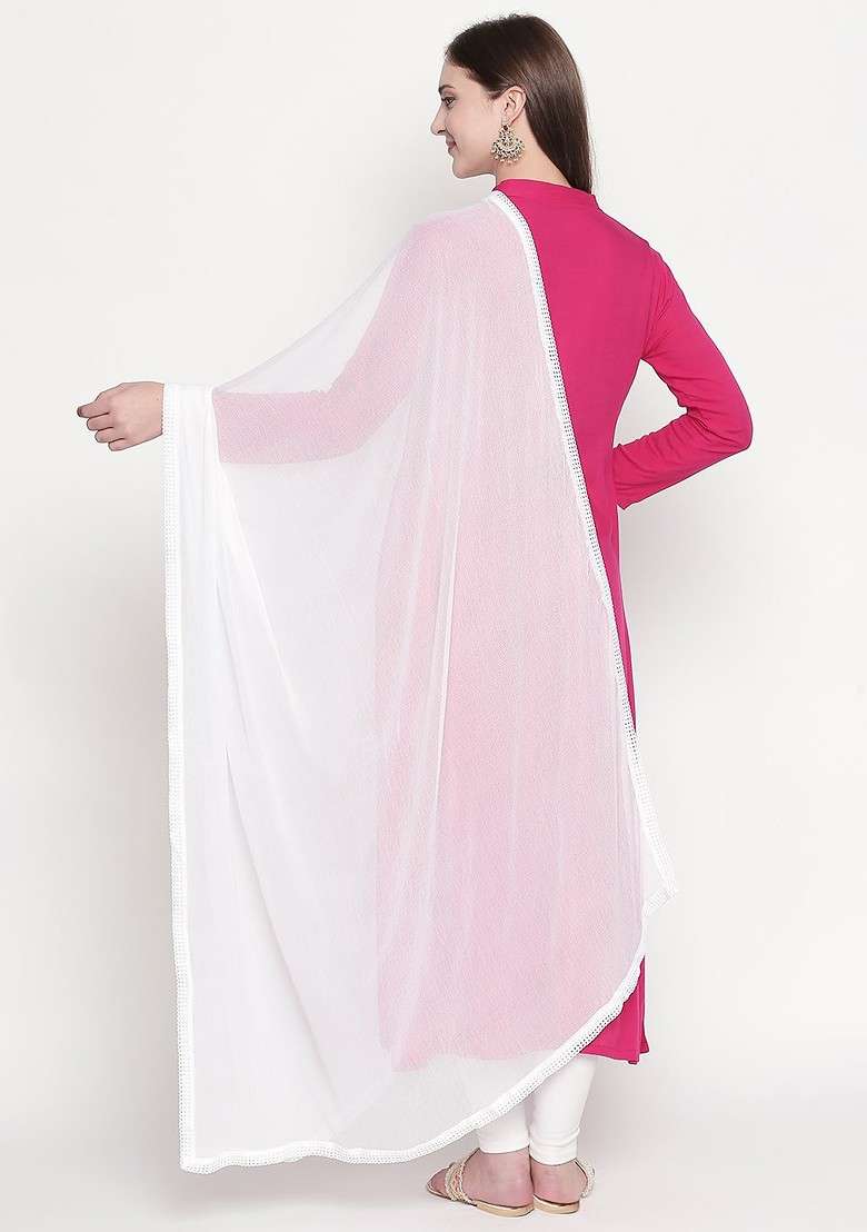 Women White Solid Dupatta - Indya