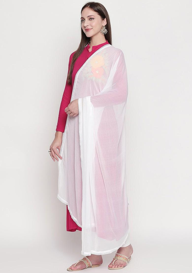 Women White Solid Dupatta