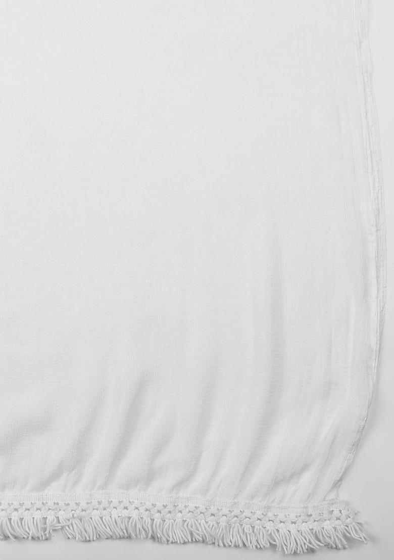 Women White Solid Dupatta