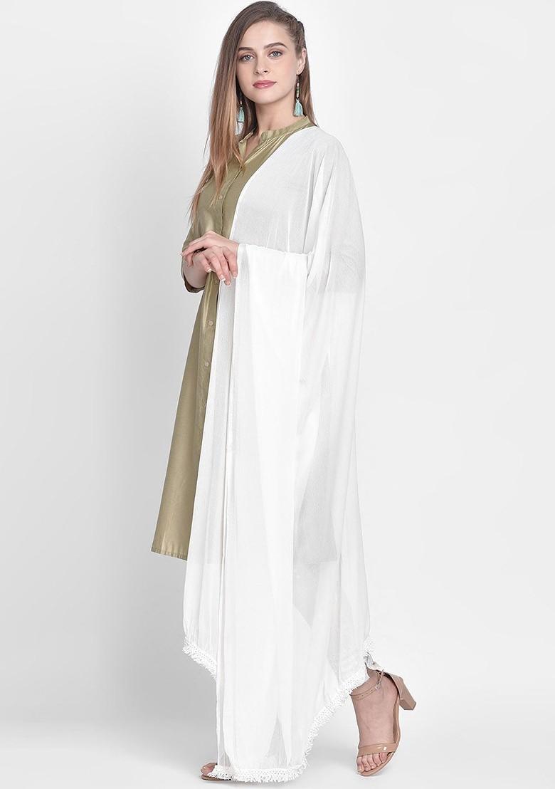 Women White Solid Dupatta