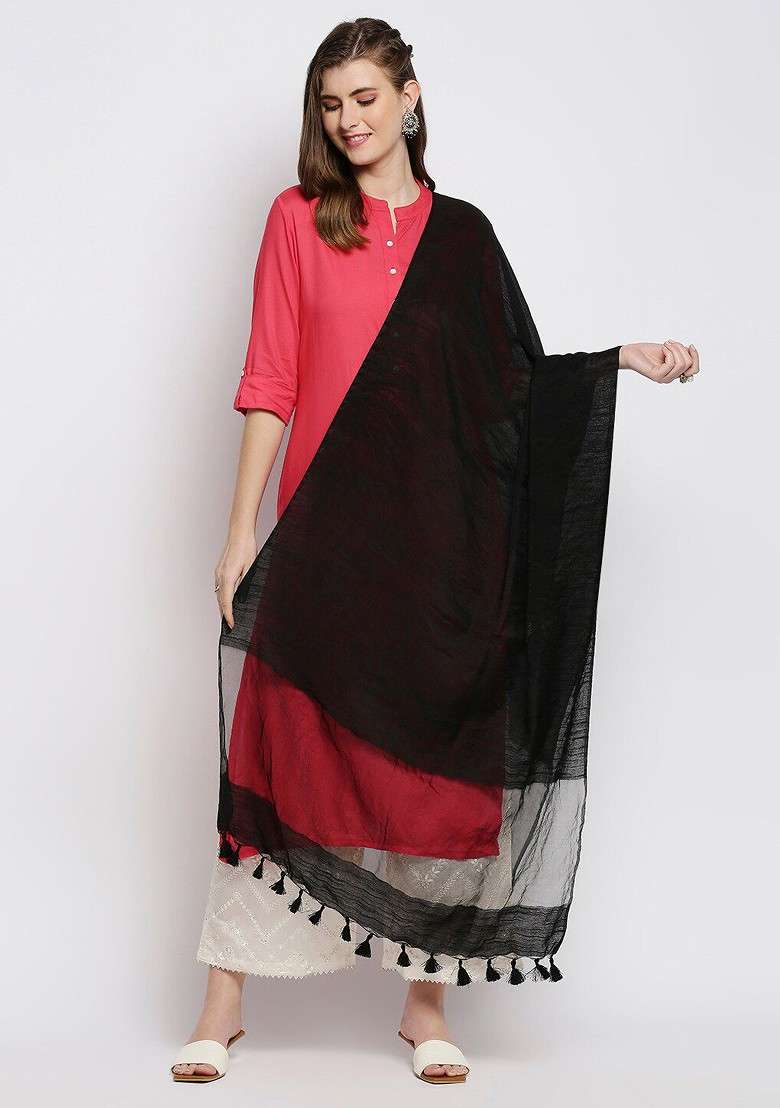 Black Linen Dupatta - Indya