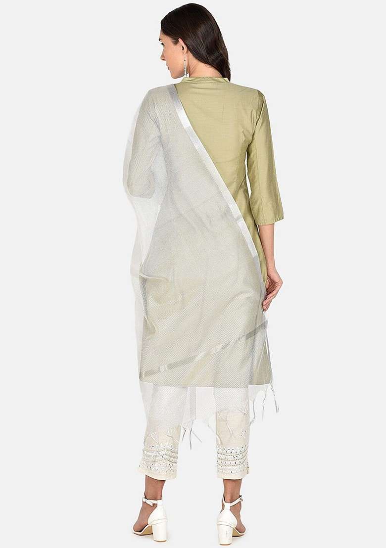 Silver Toned Solid Dupatta - Indya