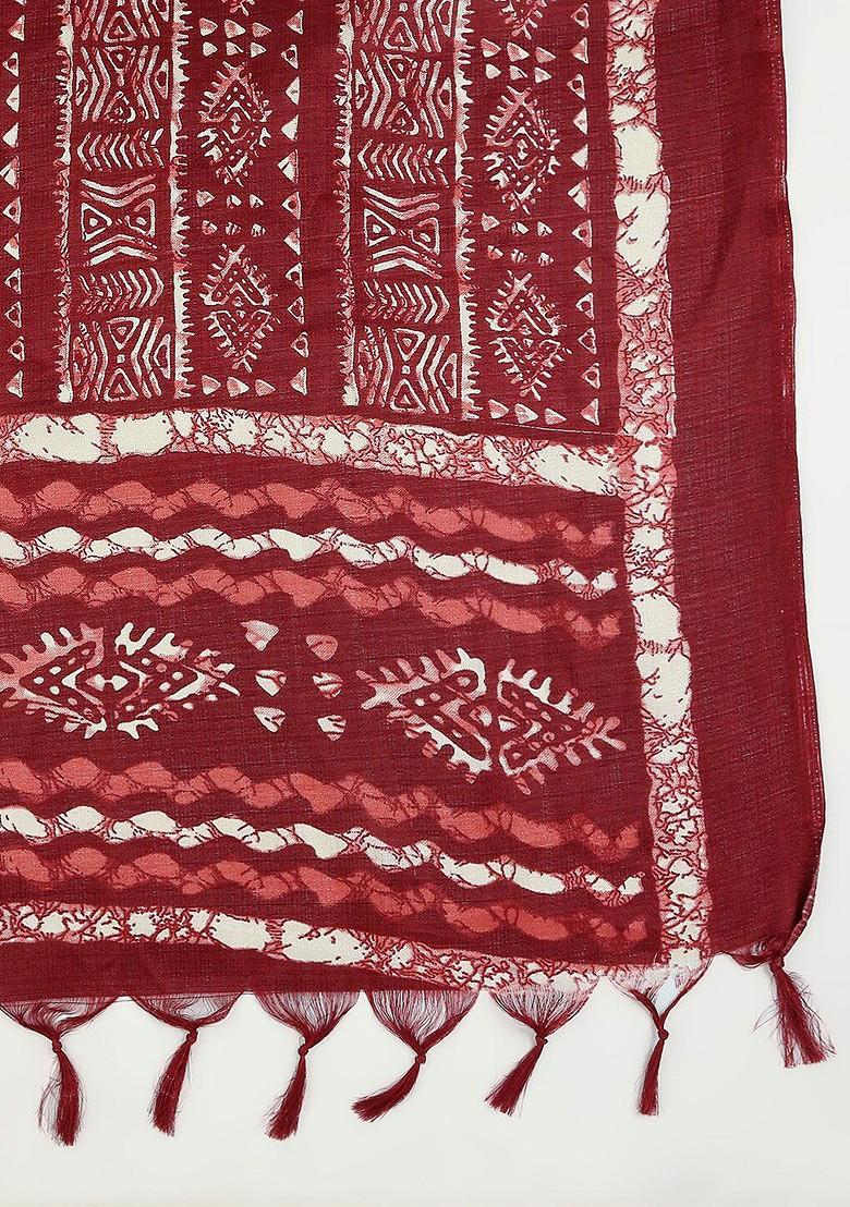Maroon And White Batik Printed Dupatta