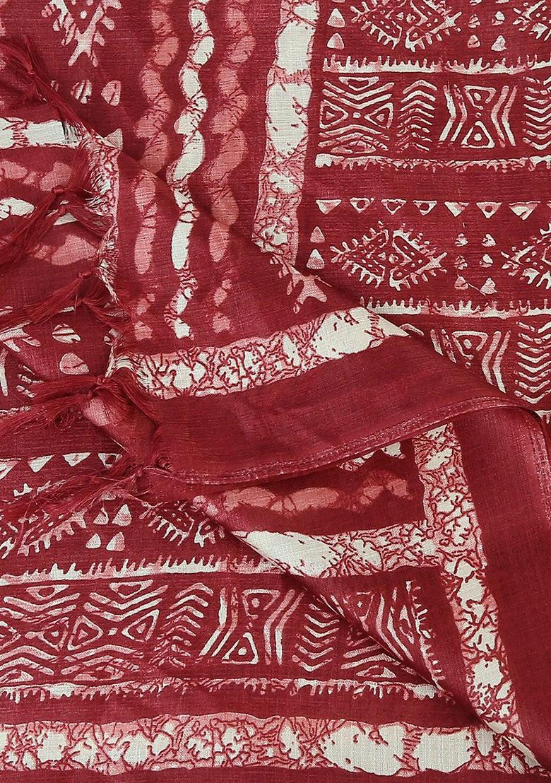 Maroon And White Batik Printed Dupatta