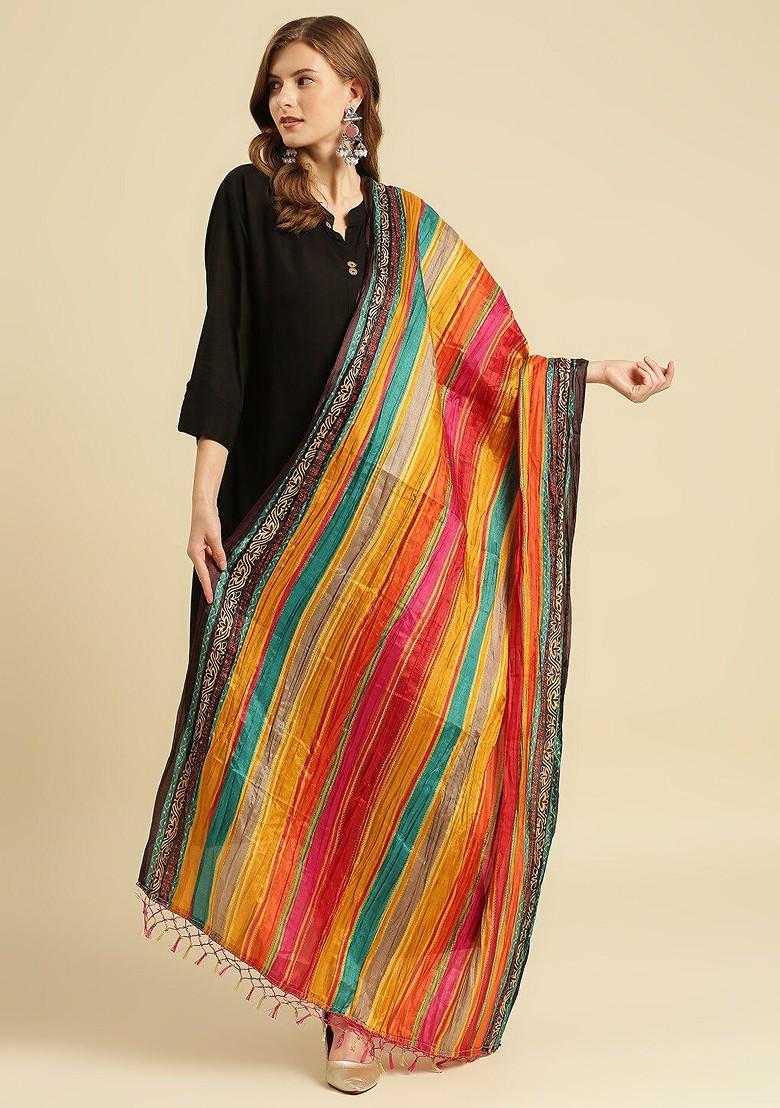 Yellow And Green Printed Dupatta