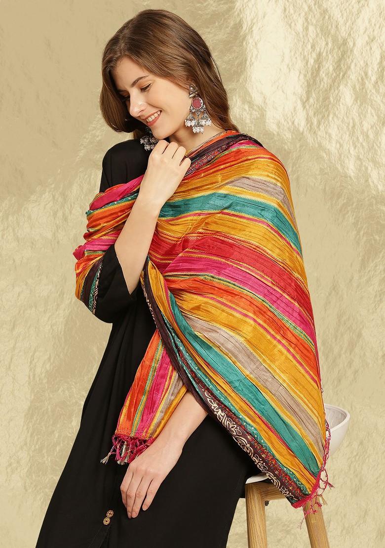 Yellow And Green Printed Dupatta