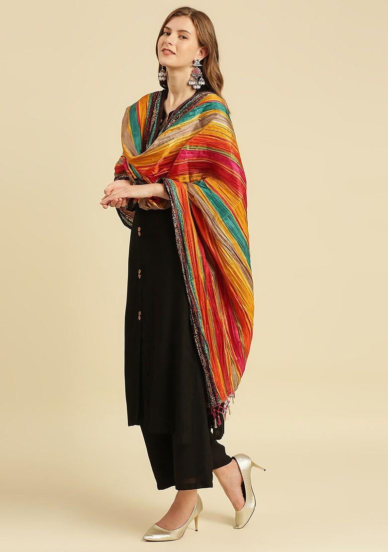 Yellow And Green Printed Dupatta