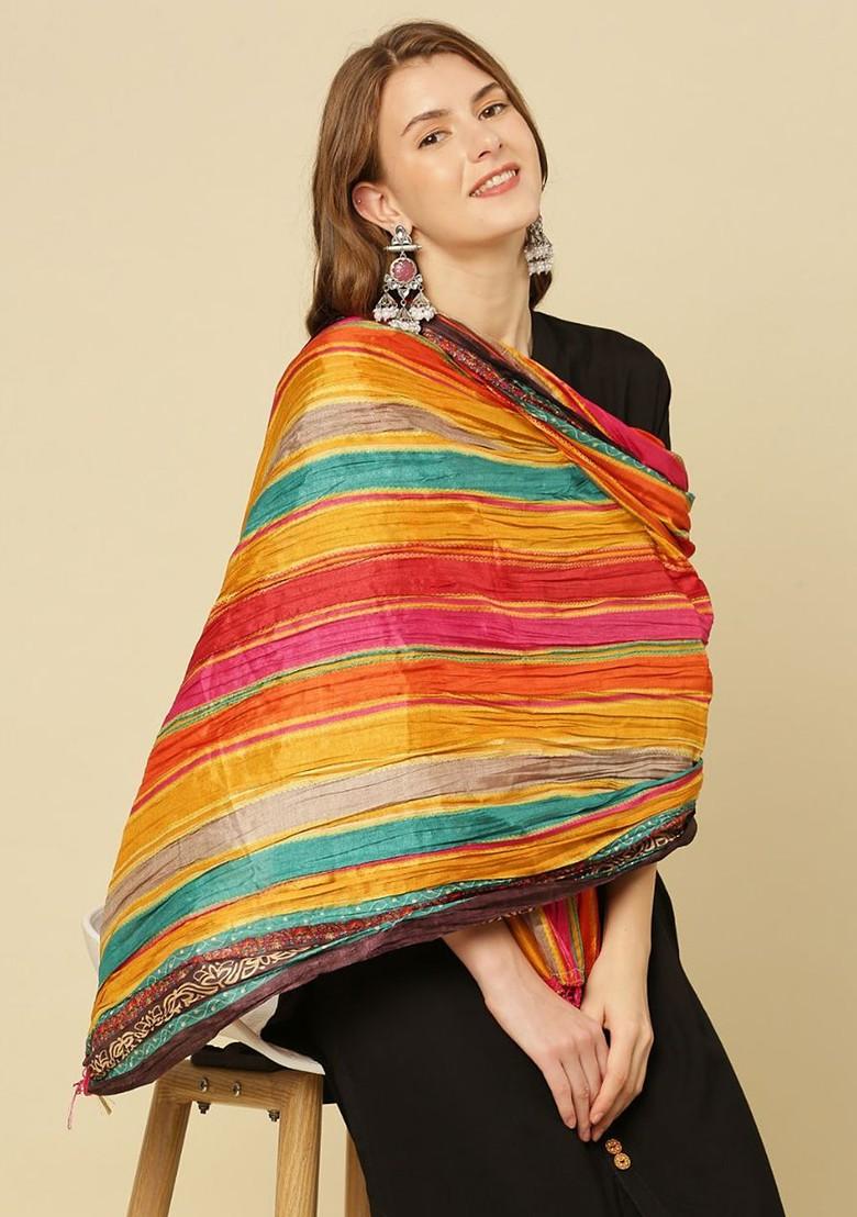 Yellow And Green Printed Dupatta