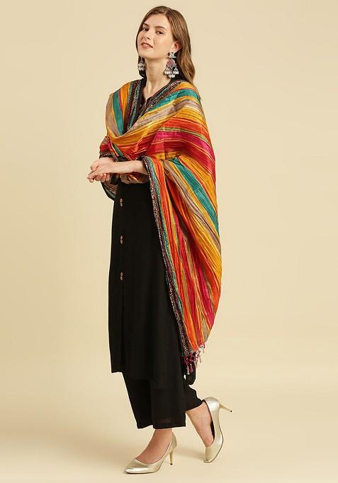 Yellow And Green Printed Dupatta