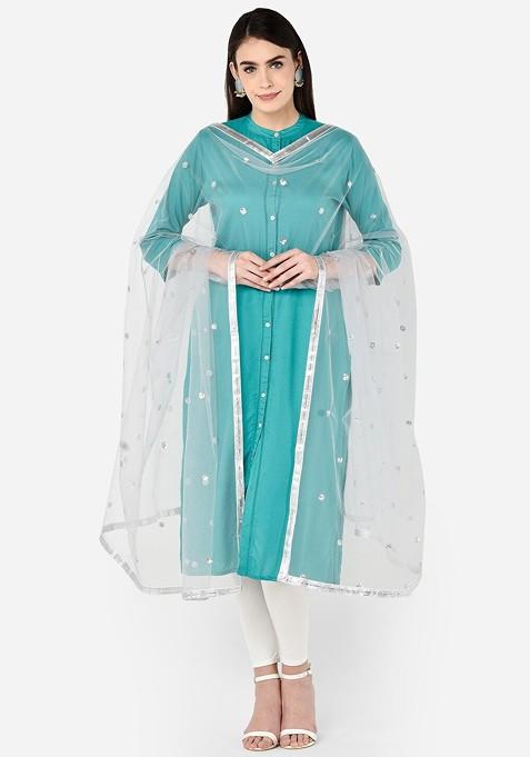 Silver Toned Sequinned Dupatta