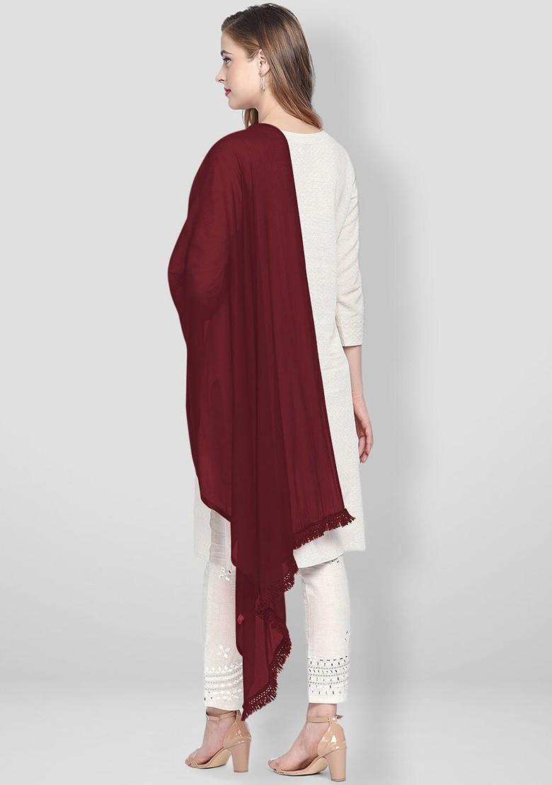 Maroon Solid Dupatta