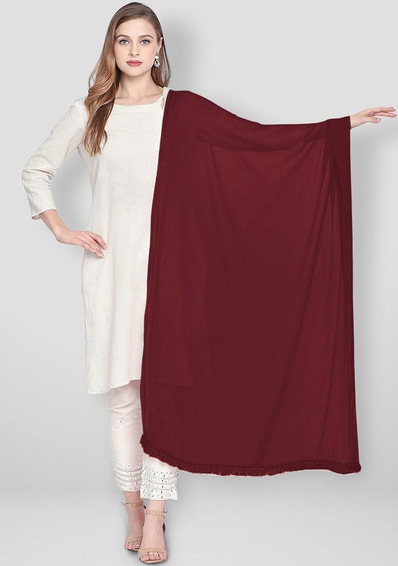 Maroon Solid Dupatta