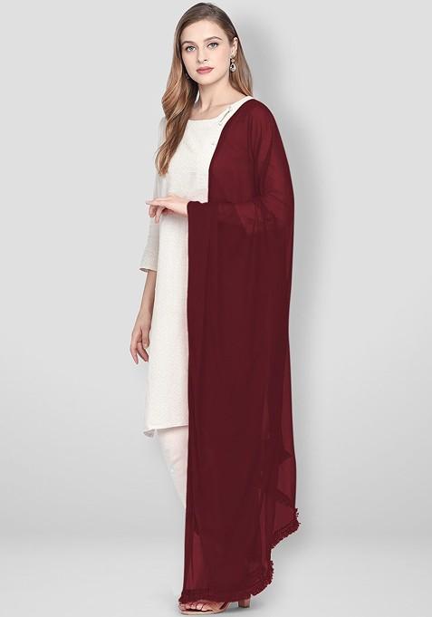 Maroon Solid Dupatta