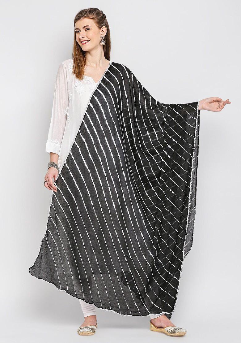 Black And White Dyed Dupatta
