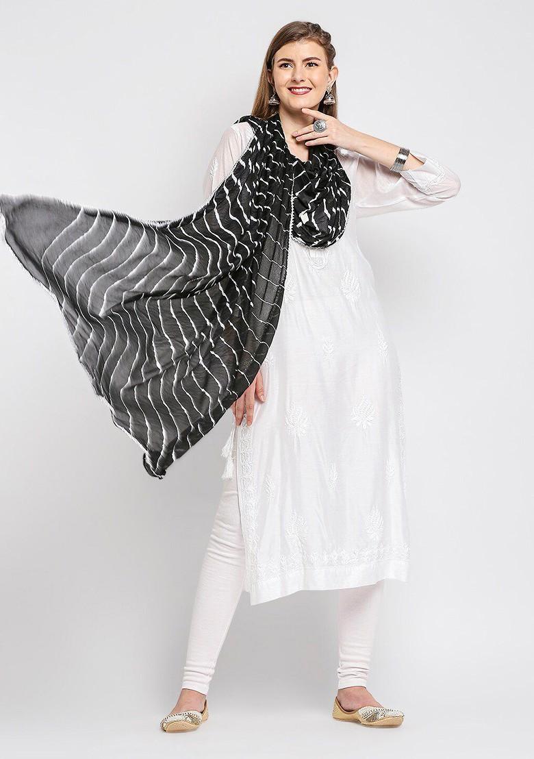 Black And White Dyed Dupatta